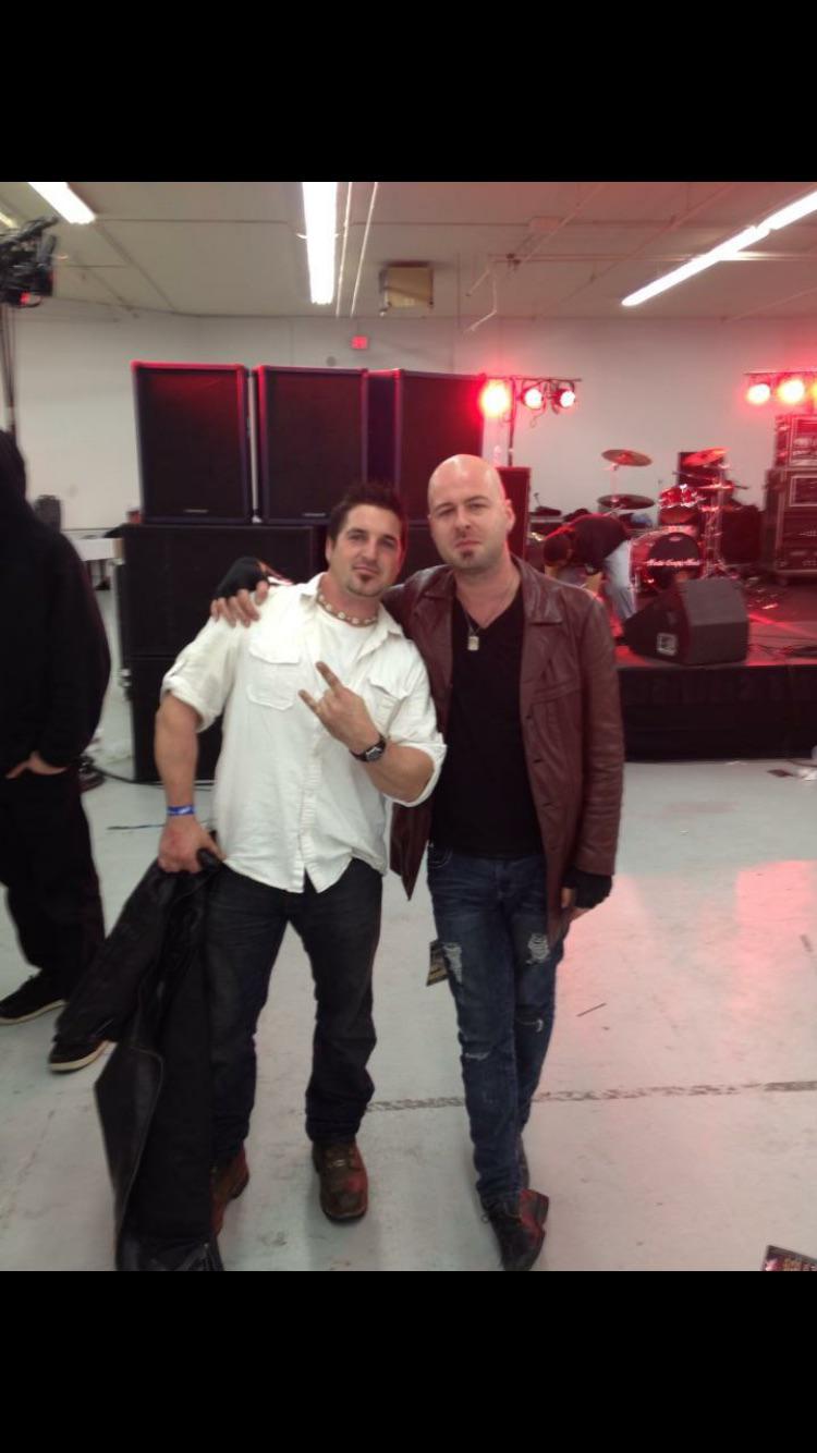 Barry Billcliff backstage in a music-event group photo