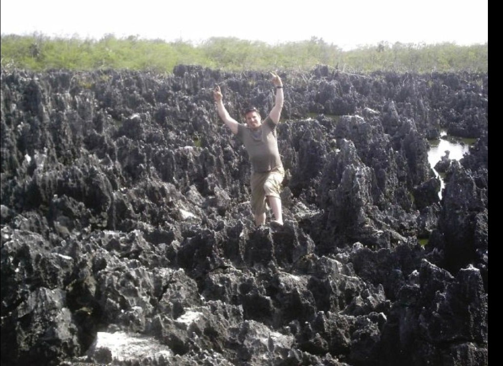 Barry Billcliff among jagged limestone rock formations at the Hell roadside landmark