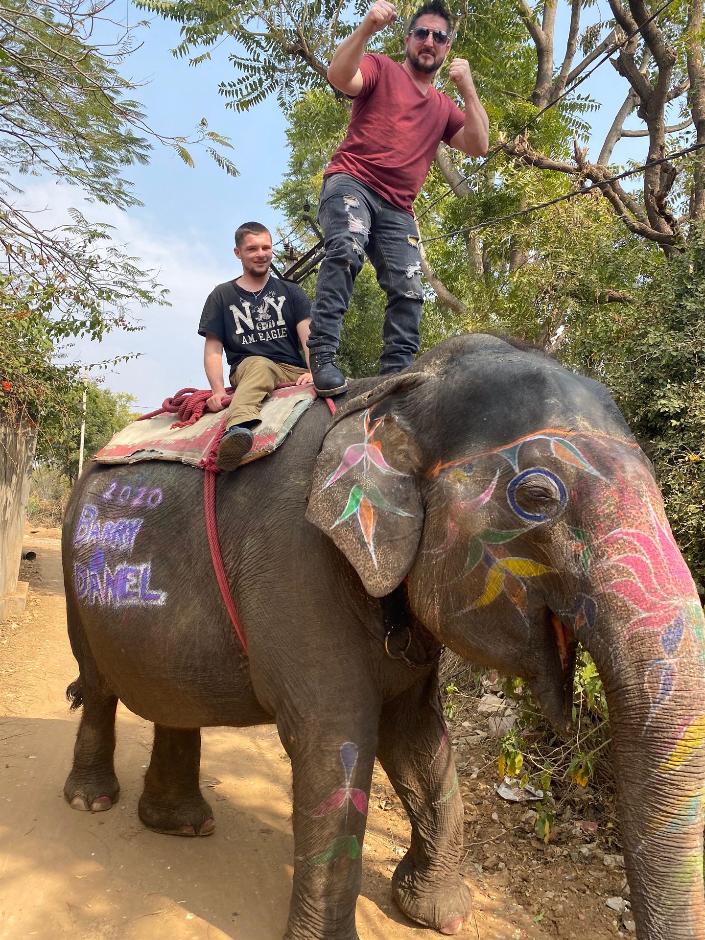 Barry Billcliff family travel photo during an elephant encounter in India